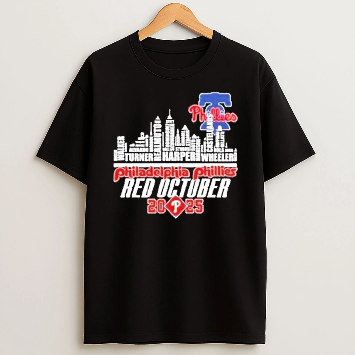 Philadelphia Phillies Red October 2025 Skyline Names Shirts