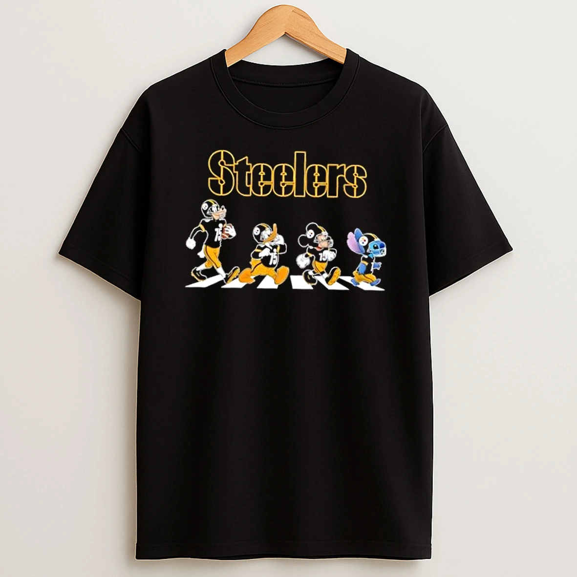 Pittsburgh Steelers X Disney Stitch Mickey Donald Duck Goofy Abbey Road Shirts