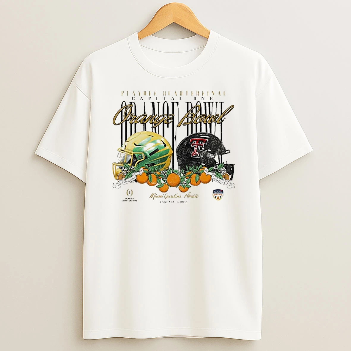 Playoff Quarterfinal Capital One Orange Bowl 2026 Texas Tech Red Raiders Vs Oregon Ducks January 1 Helmets Shirts