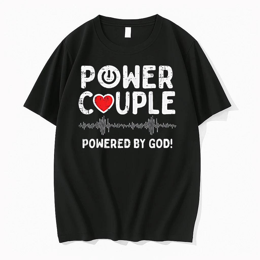 Powered God Christian Valentines Day Couple Shirts