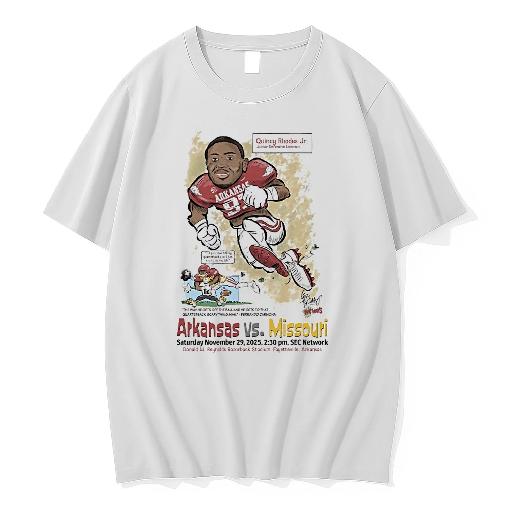 Quincy Rhodes Jr Arkansas Vs Missouri November 29 2025 Donald W Reynolds Razorback Stadium Fayetteville Arkansas Shirts