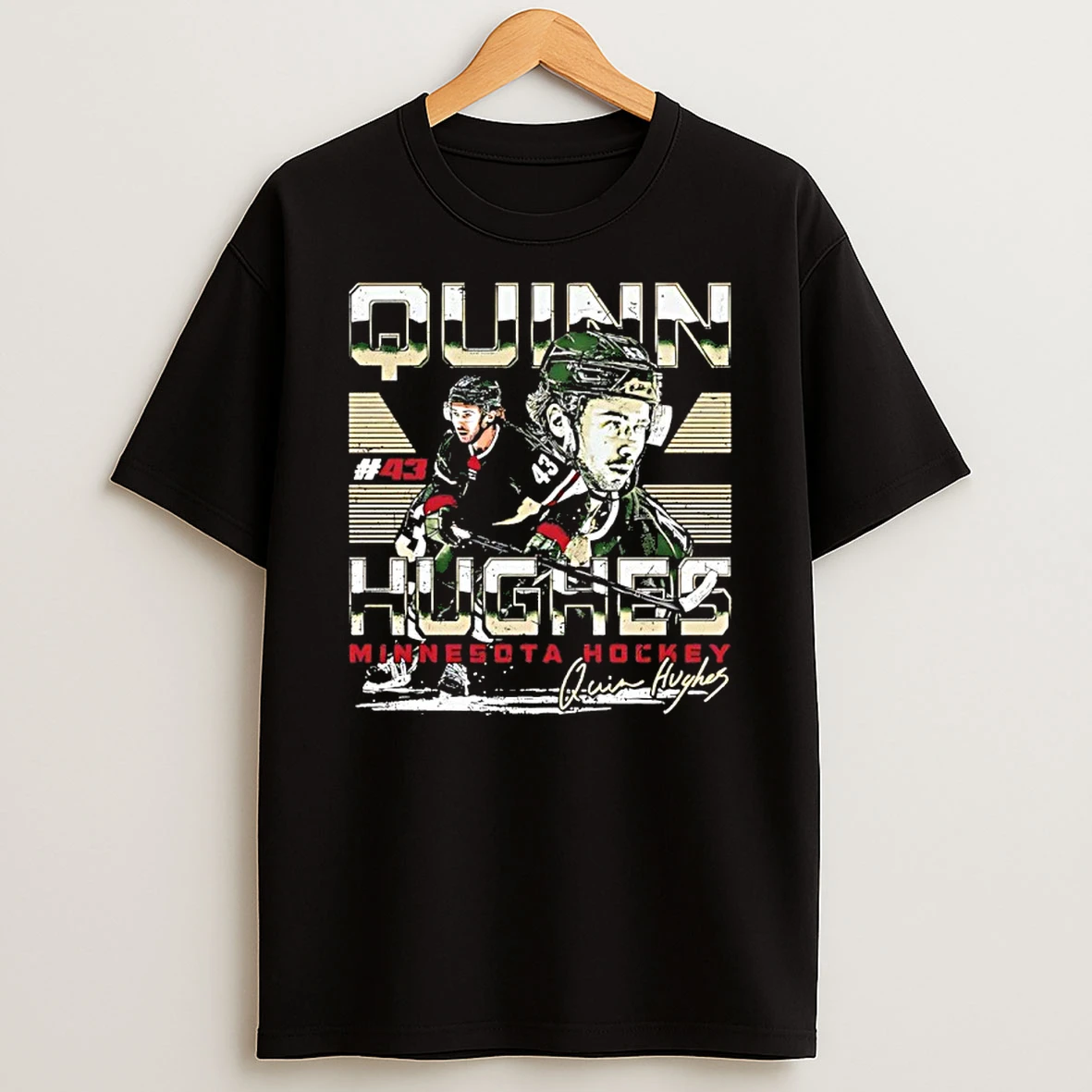 Quinn Hughes 43 Minnesota Hockey Dual Signature Shirts