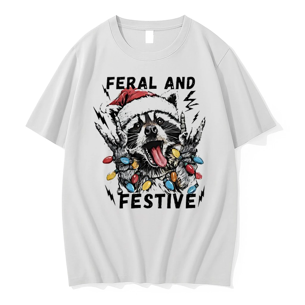Raccoon Santa Feral And Festive Christmas Light Shirts