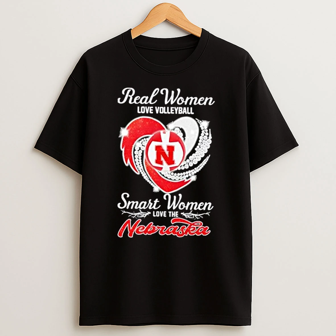 Real Women Love Volleyball Smart Women Love The Nebraska Diamond Heart Shirts