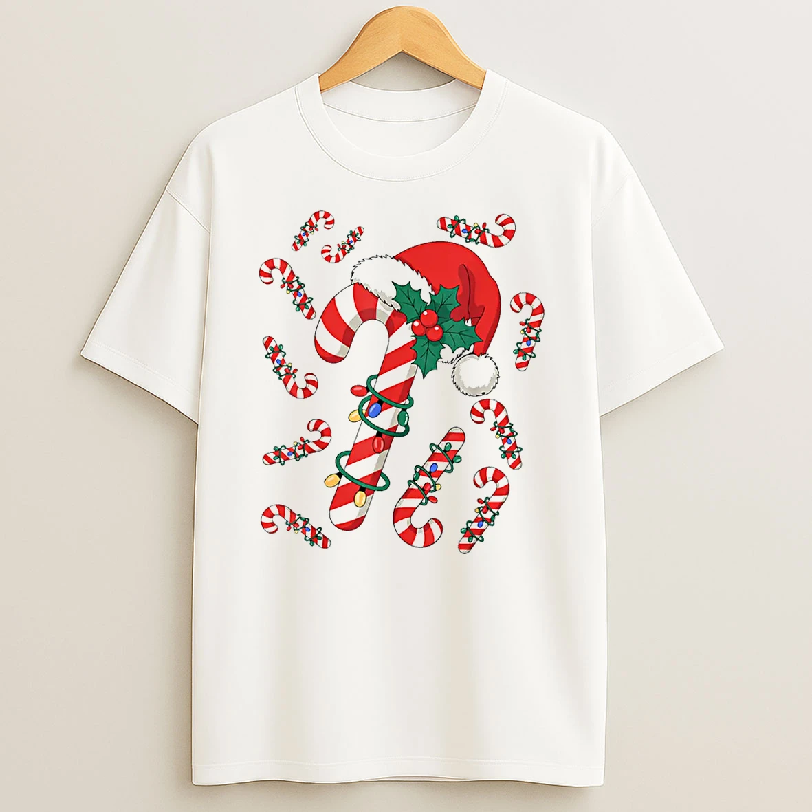 Red And White Candy Cane Santa Christmas Xmas Lights Shirts