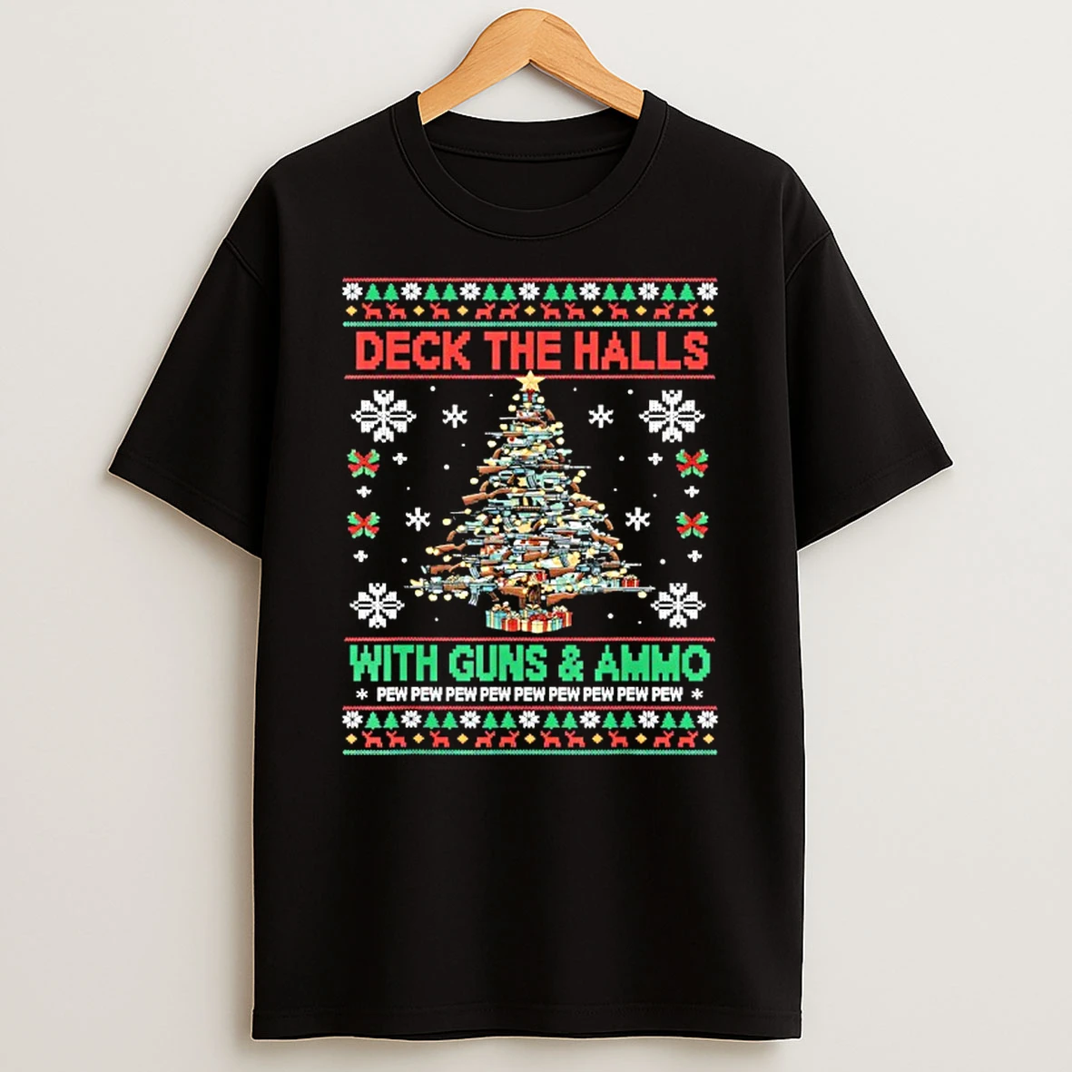 Retro Deck The Halls With Guns And Ammo Funny Christmas Shirts