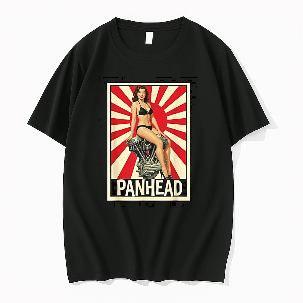 Retro Panhead Vtwin Motorcycle Engine Sunset Flag Biker Shirts