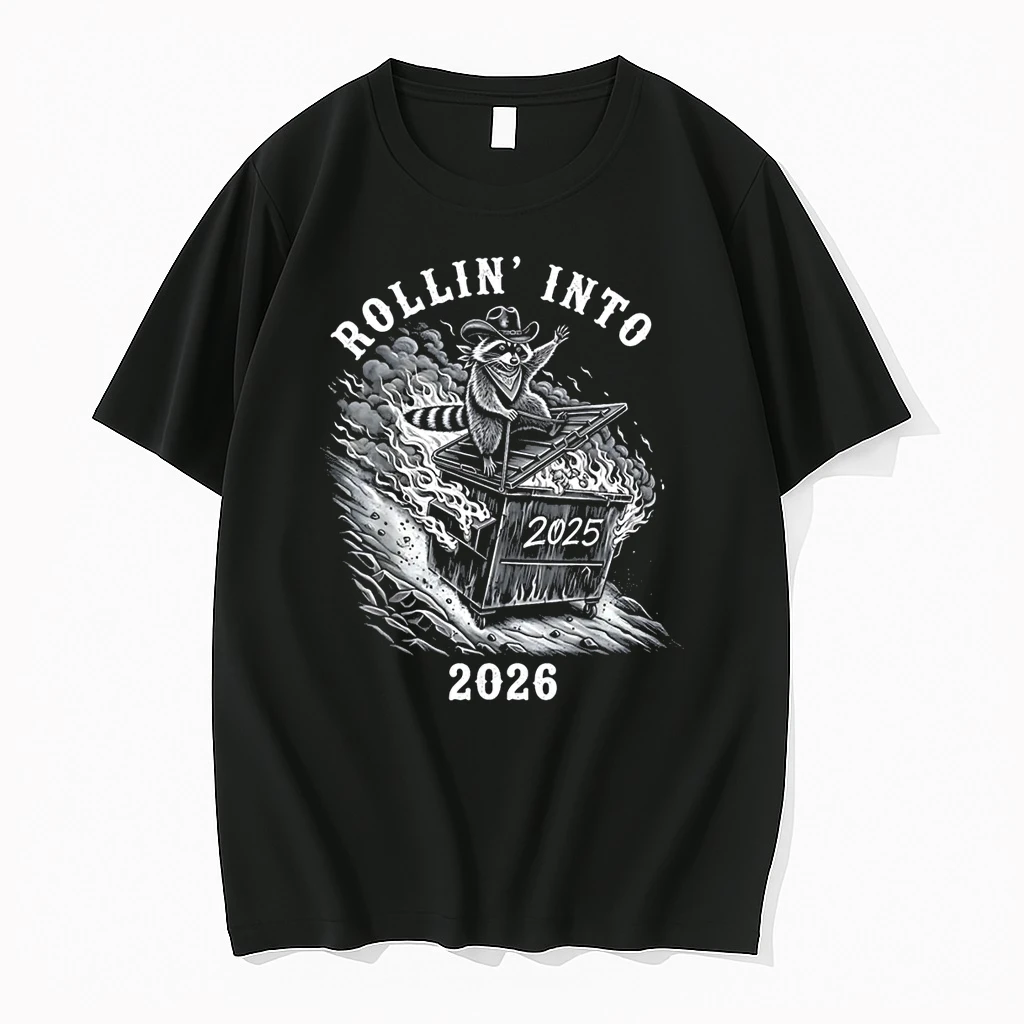 Rollin Into 2026 Raccoon Funny Dumpster Fire 2025 New Year Shirts