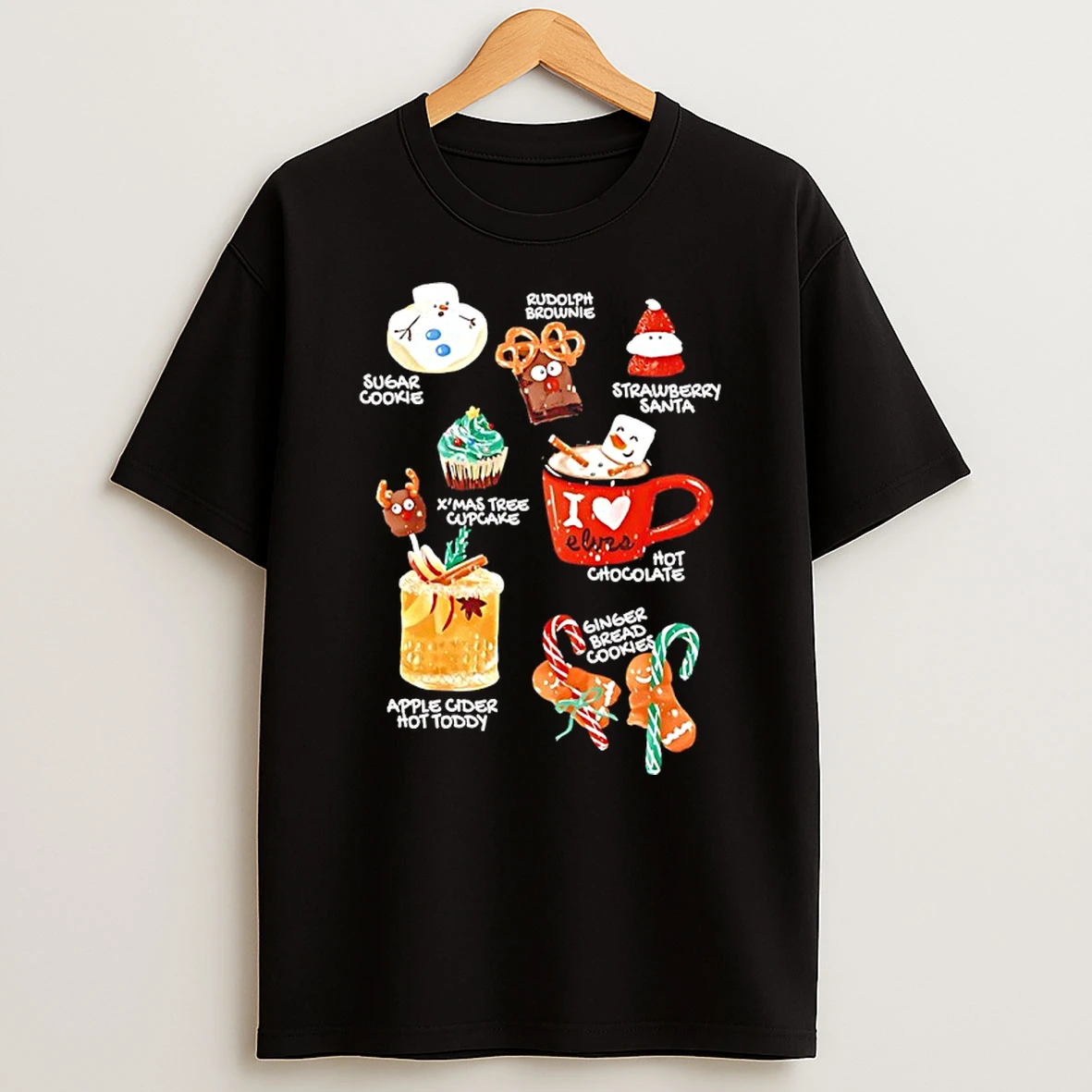 Rudolph Brownie Sugar Cookies Hot Chocolate Strawberry Santa Merry Christmas 2025 Shirts