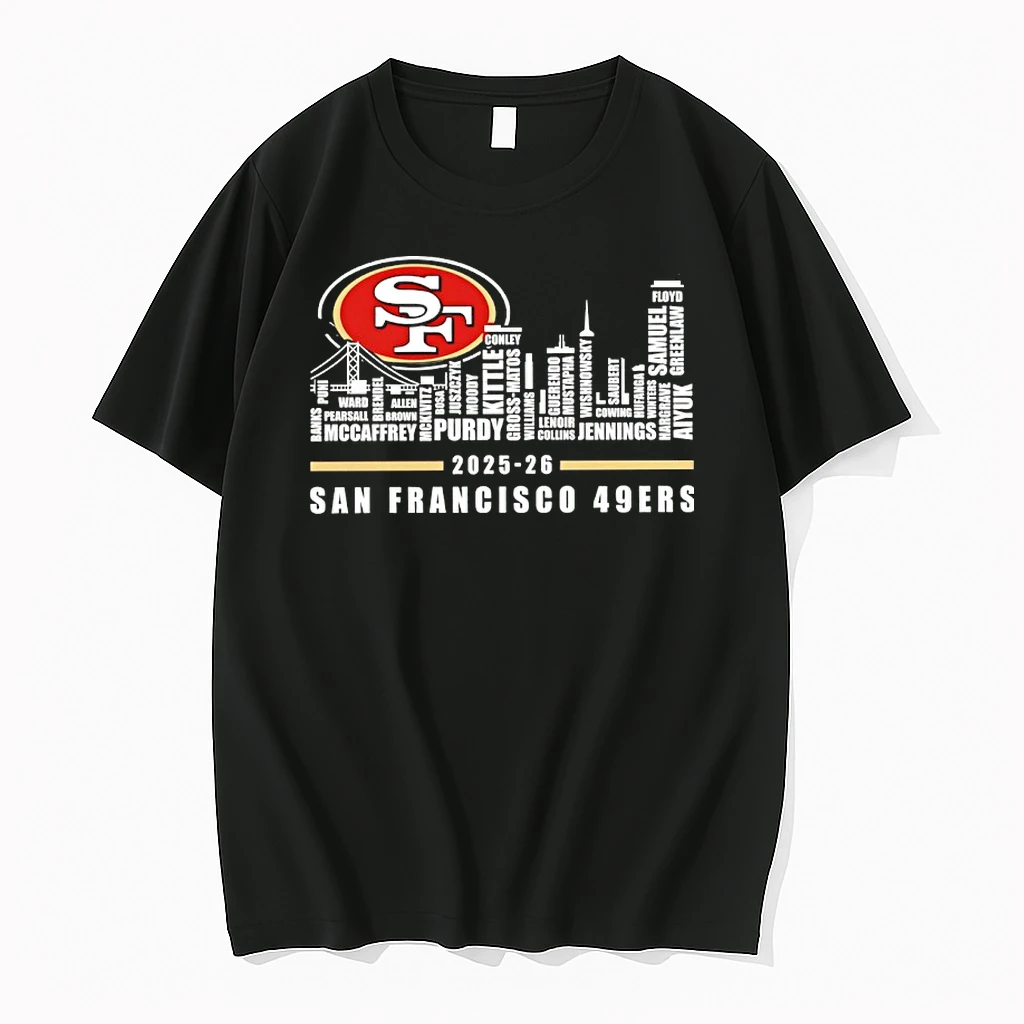 San Francisco 49ers Football 2025 26 Players Names City Skyline Shirts