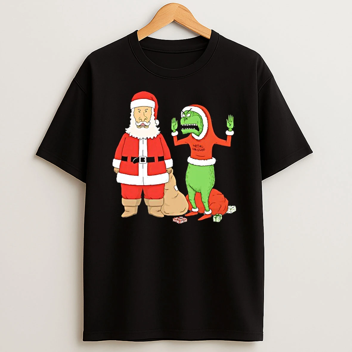Santa Claus And The Grinch In The Style Of Beavis And Butt Head Shirts