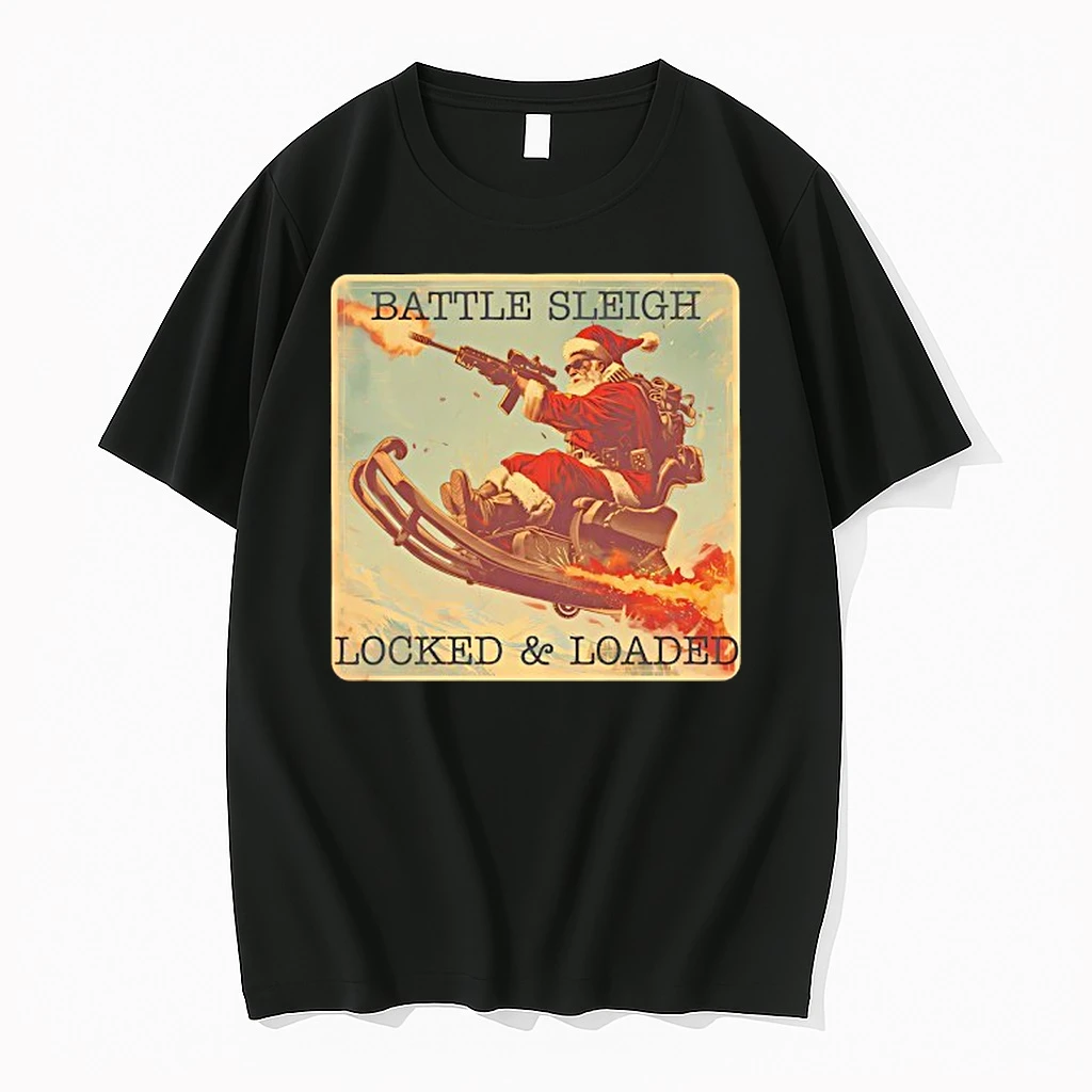 Santa Claus Fire A Gun Battle Sleigh Locked And Loaded Merry Christmas Shirts