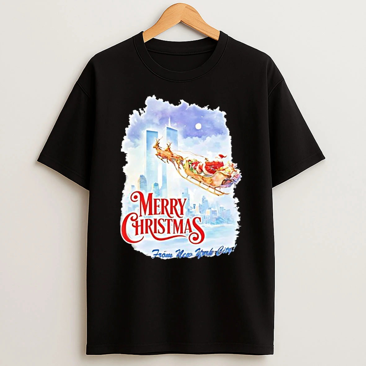 Santa Claus Riding Reindeer Merry Christmas From New Uork City Shirts