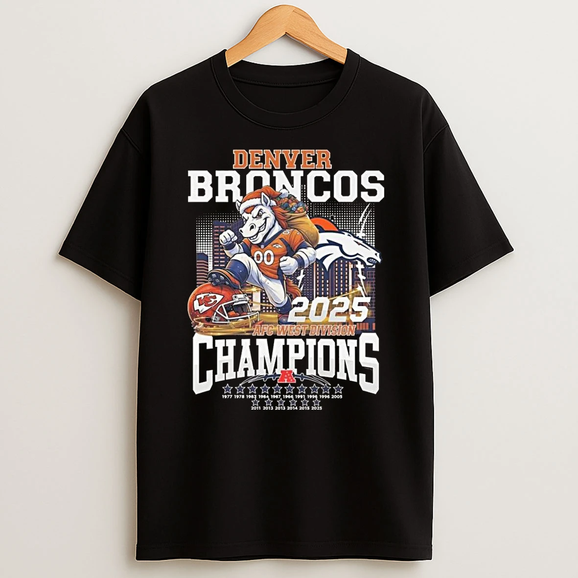 Santa Mascot Denver Broncos 2025 Afc West Division Champions Shirts