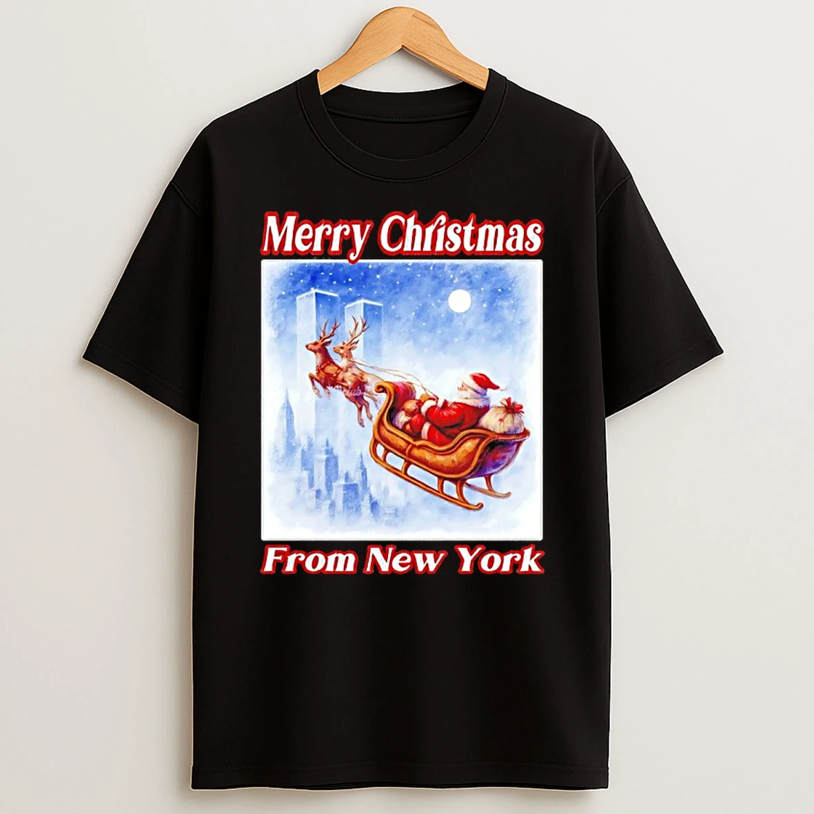 Santa Sleigh Merry Christmas From New York Shirts