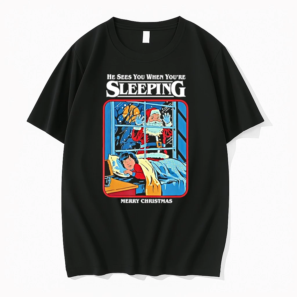 Santa Outside Window He Sees You When Youre Sleeping Merry Christmas Shirts