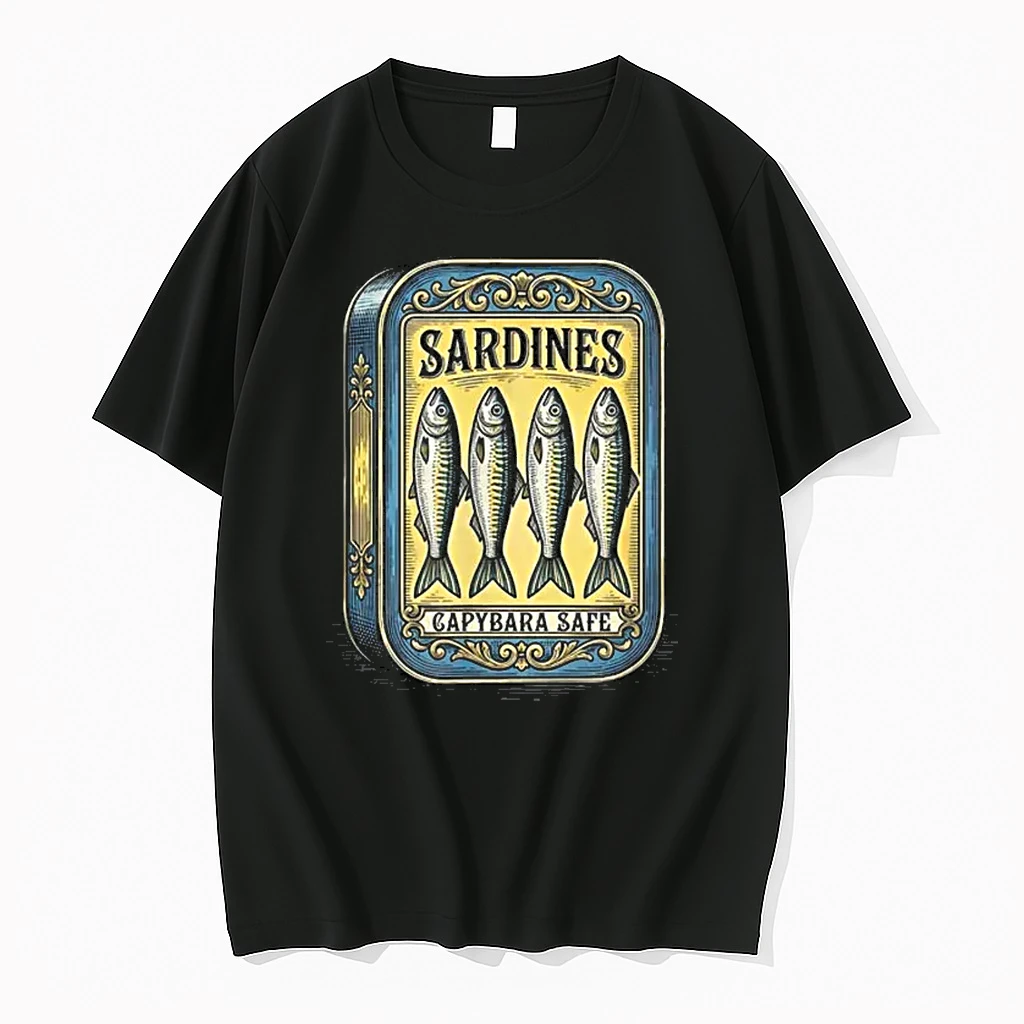 Sardines Vintage Retro Canned Fish Parody Fun Capybara Safe Shirts