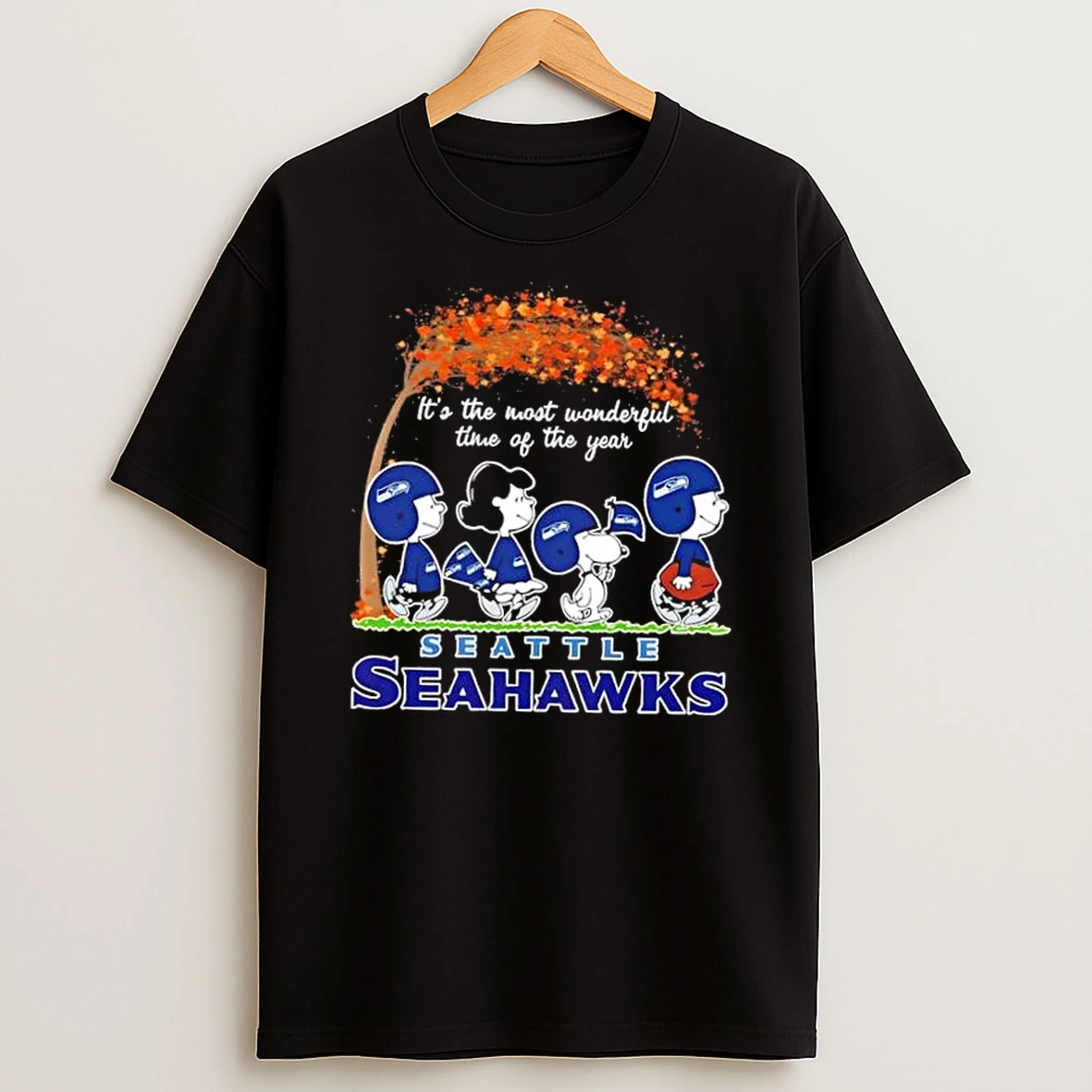 Seattle Seahawks X Peanuts Snoopy And Friends Autumn Its The Most Wonderful Time Of The Year Shirts