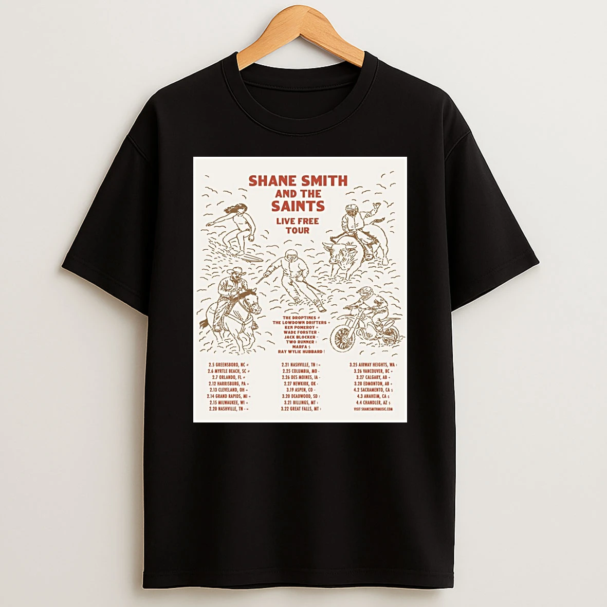 Shane Smith And The Saints Live Free Tour February 5 April 4 2026 Shirts