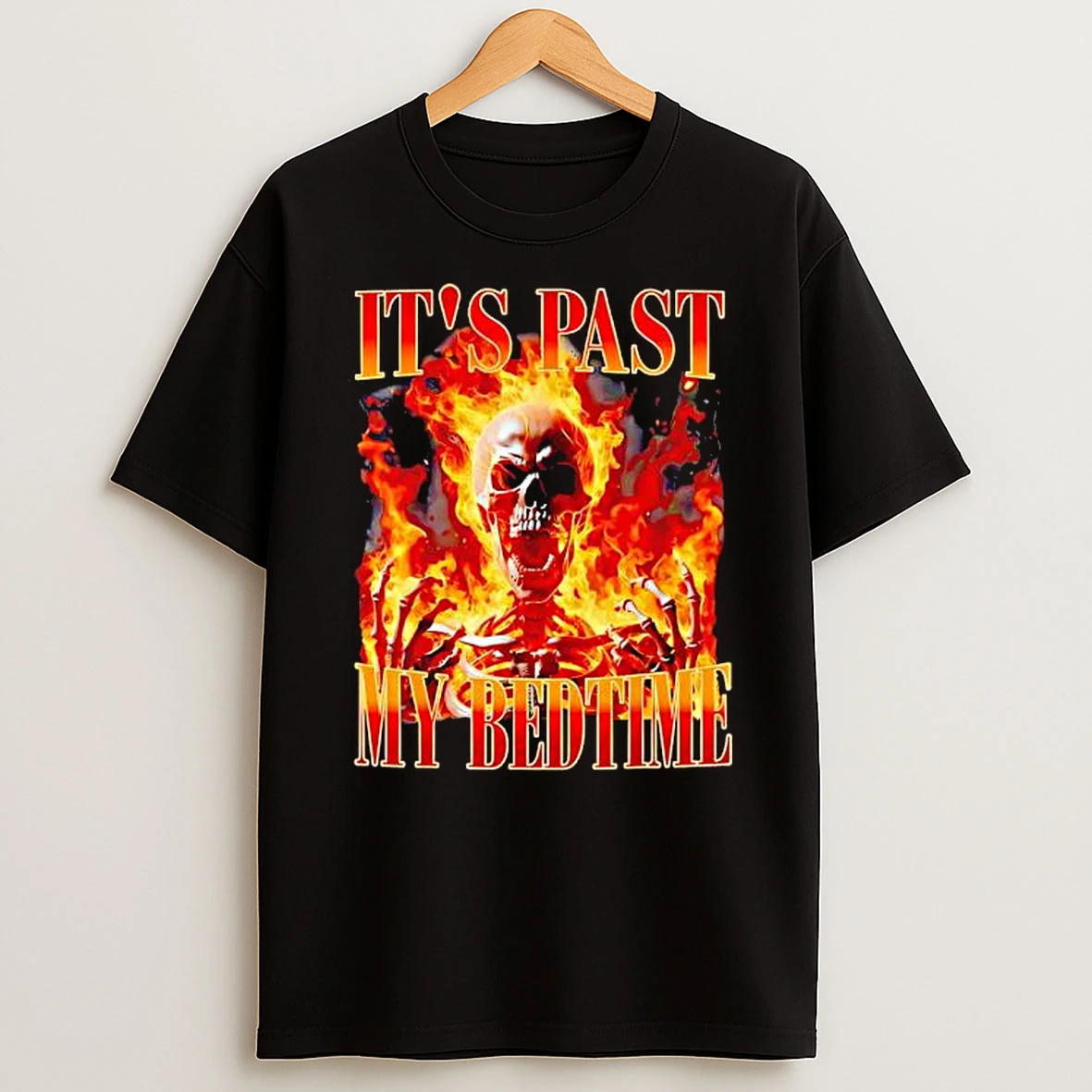 Skeleton Blazing Its Past My Bedtime Graphic Shirts