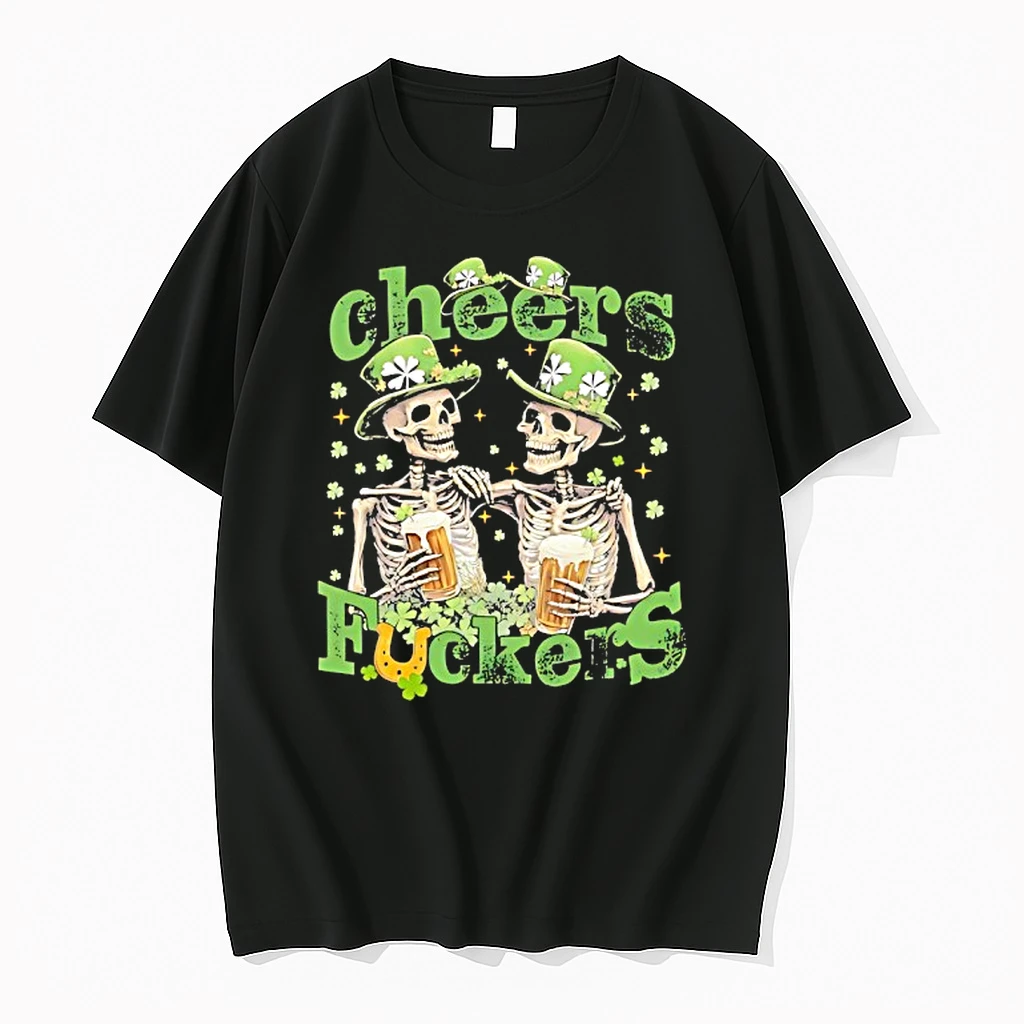 Skeleton Drinking Beer Cheers Fuckers St Patricks Day Funny Shirts