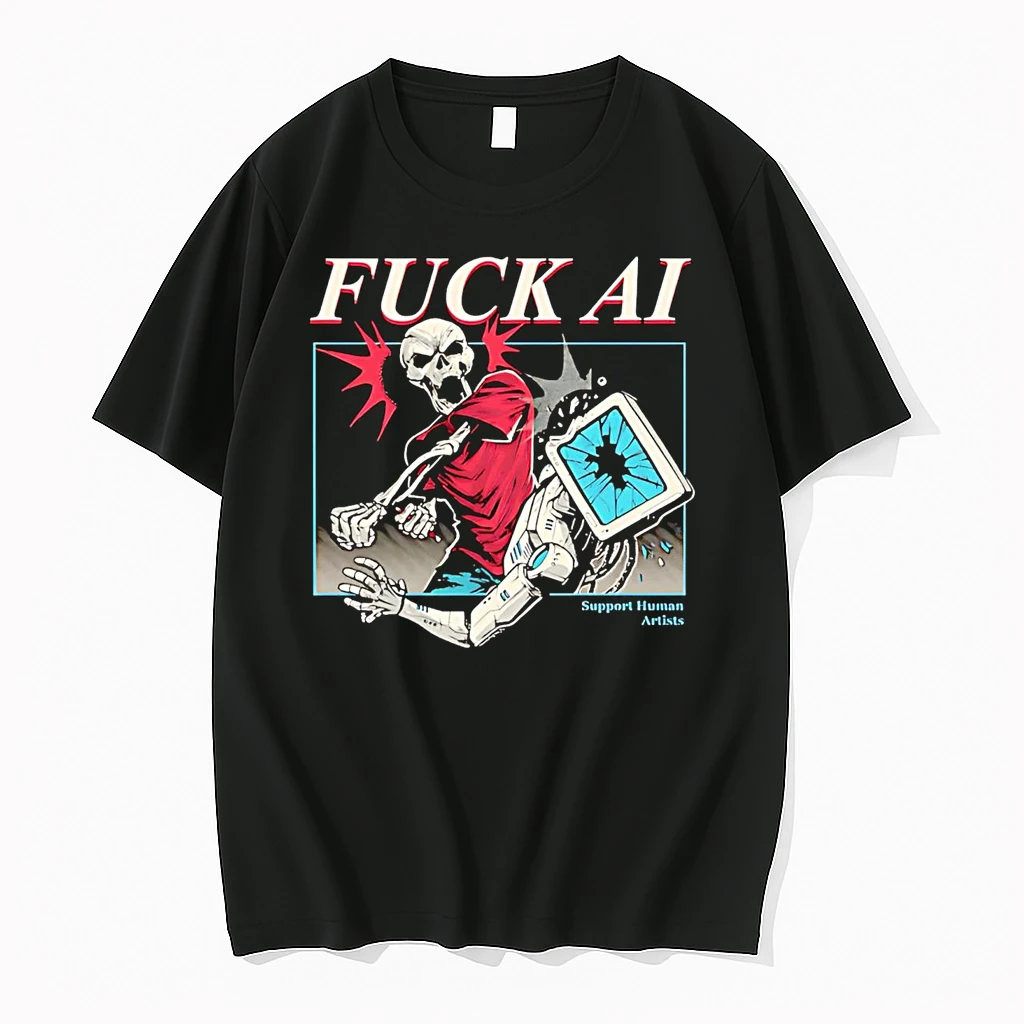 Skeleton Punch Computer Fuck Ai Support Human Artists Shirts