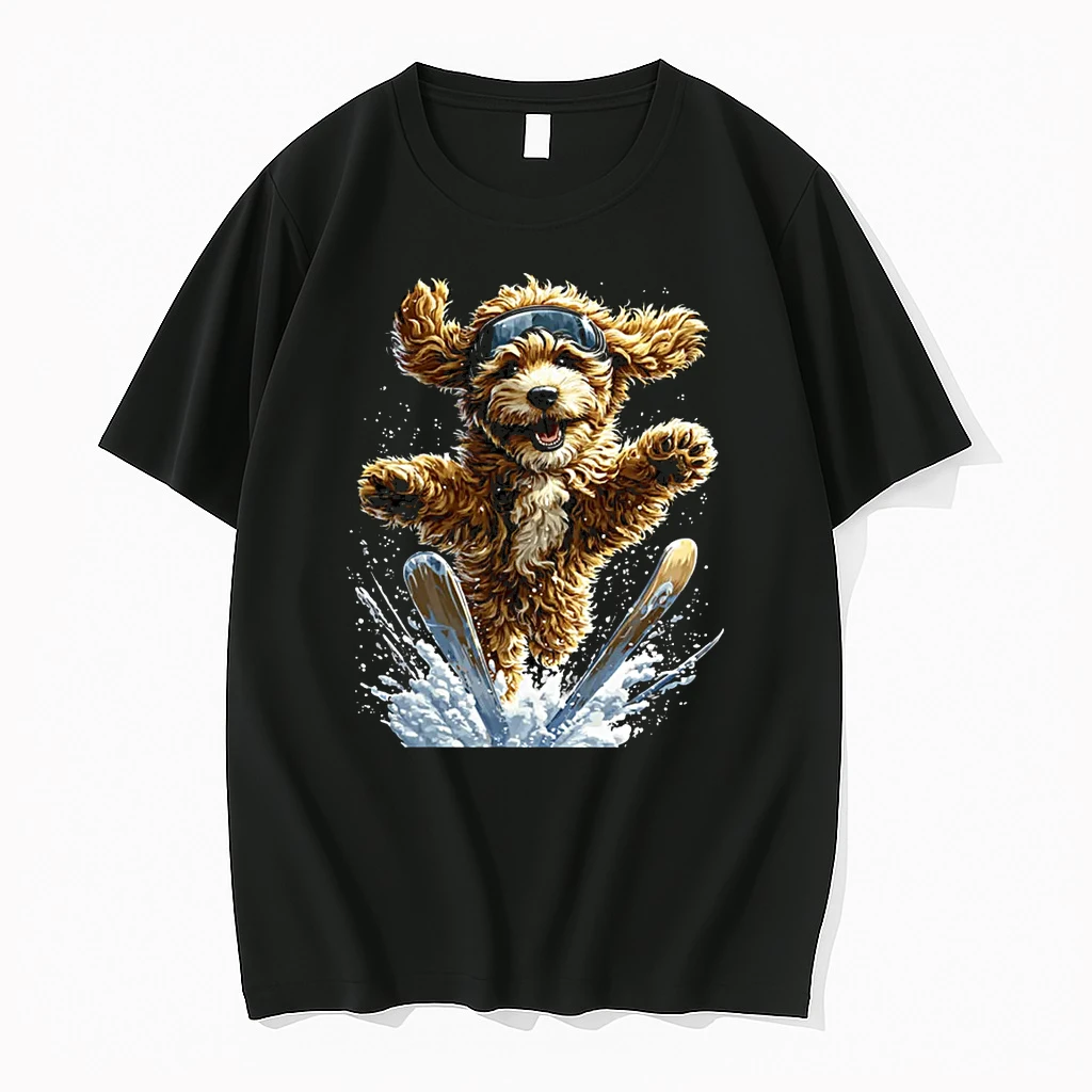 Skiing Goldendoodle In Snow And Snowflakes Snowy Winter Dog Shirts