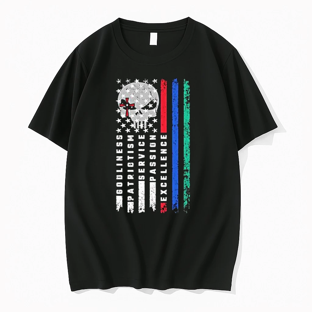 Skull Godlines Patriotism Service Passion Excellence America Flag Shirts