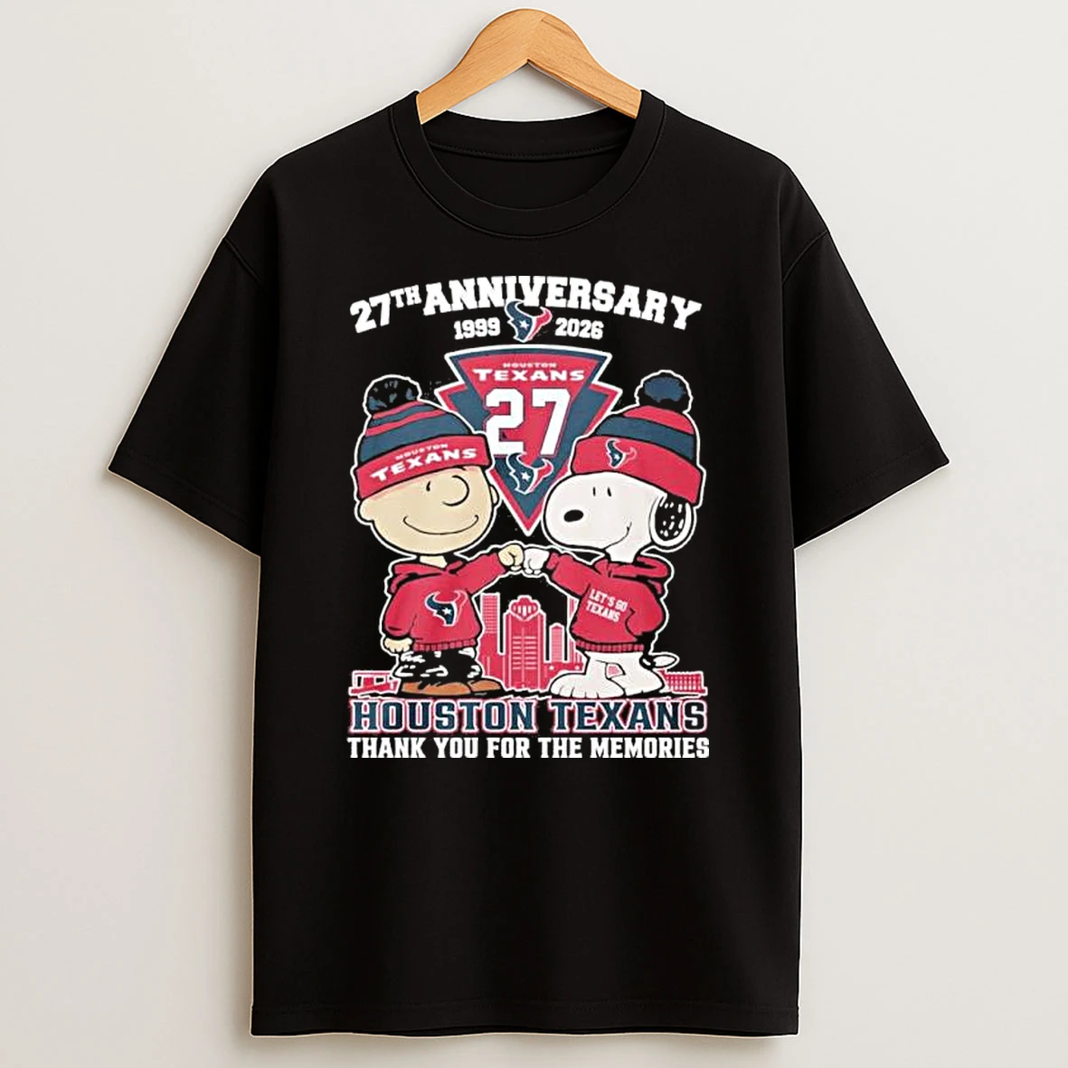 Snoopy And Charlie Brown Fist Bump X Houston Texans 27th Anniversary 1999 2026 Shirts
