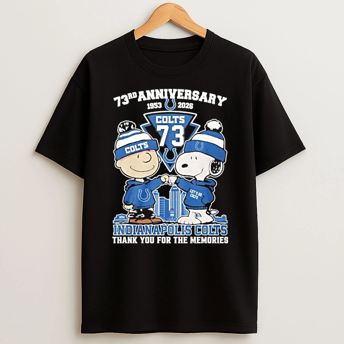 Snoopy And Charlie Brown Fist Bump X Indianapolis Colts 73rd Anniversary 1953 2026 Shirts