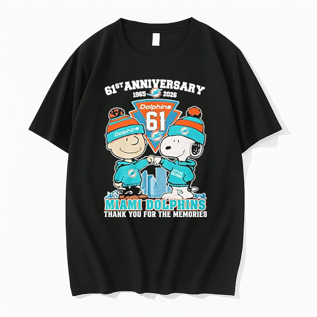 Snoopy And Charlie Brown Fist Bump X Miami Dolphins 61st Anniversary 1965 2026 Shirts
