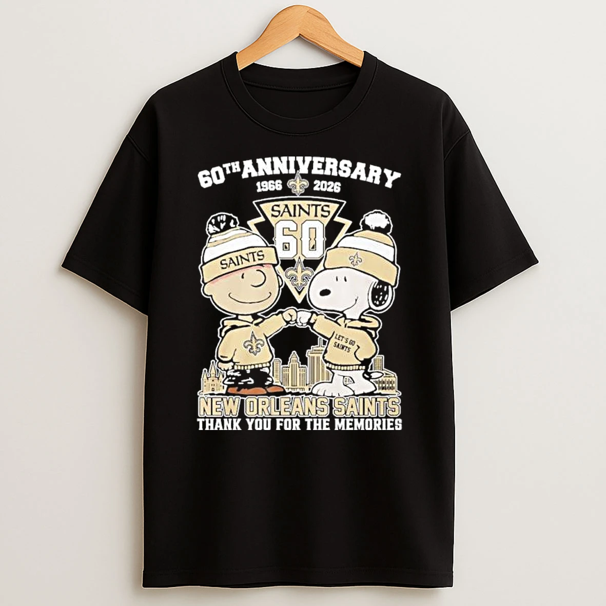 Snoopy And Charlie Brown Fist Bump X New Orleans Saints 60th Anniversary 1966 2026 Shirts