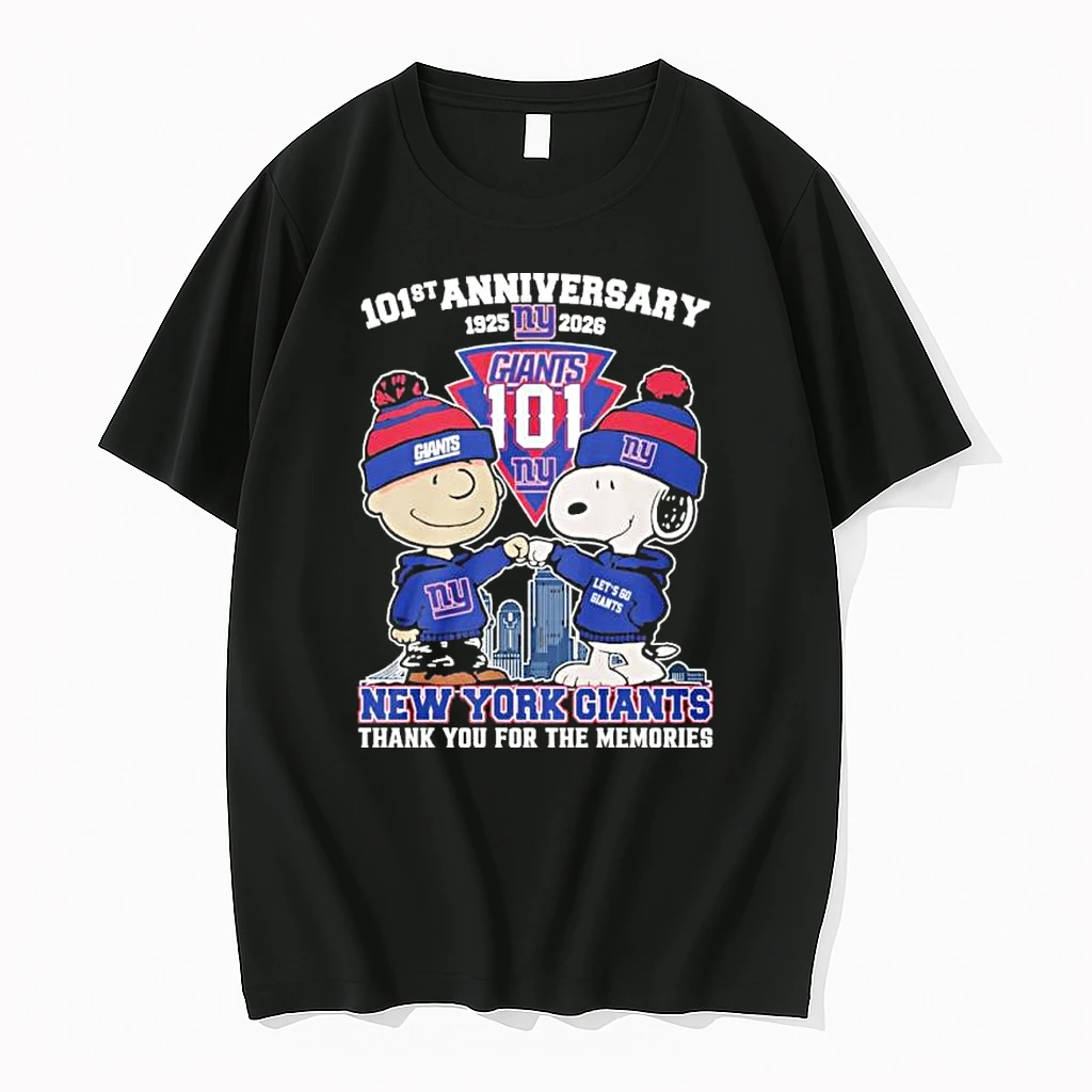 Snoopy And Charlie Brown Fist Bump X New York Giants 101st Anniversary 1925 2026 Shirts