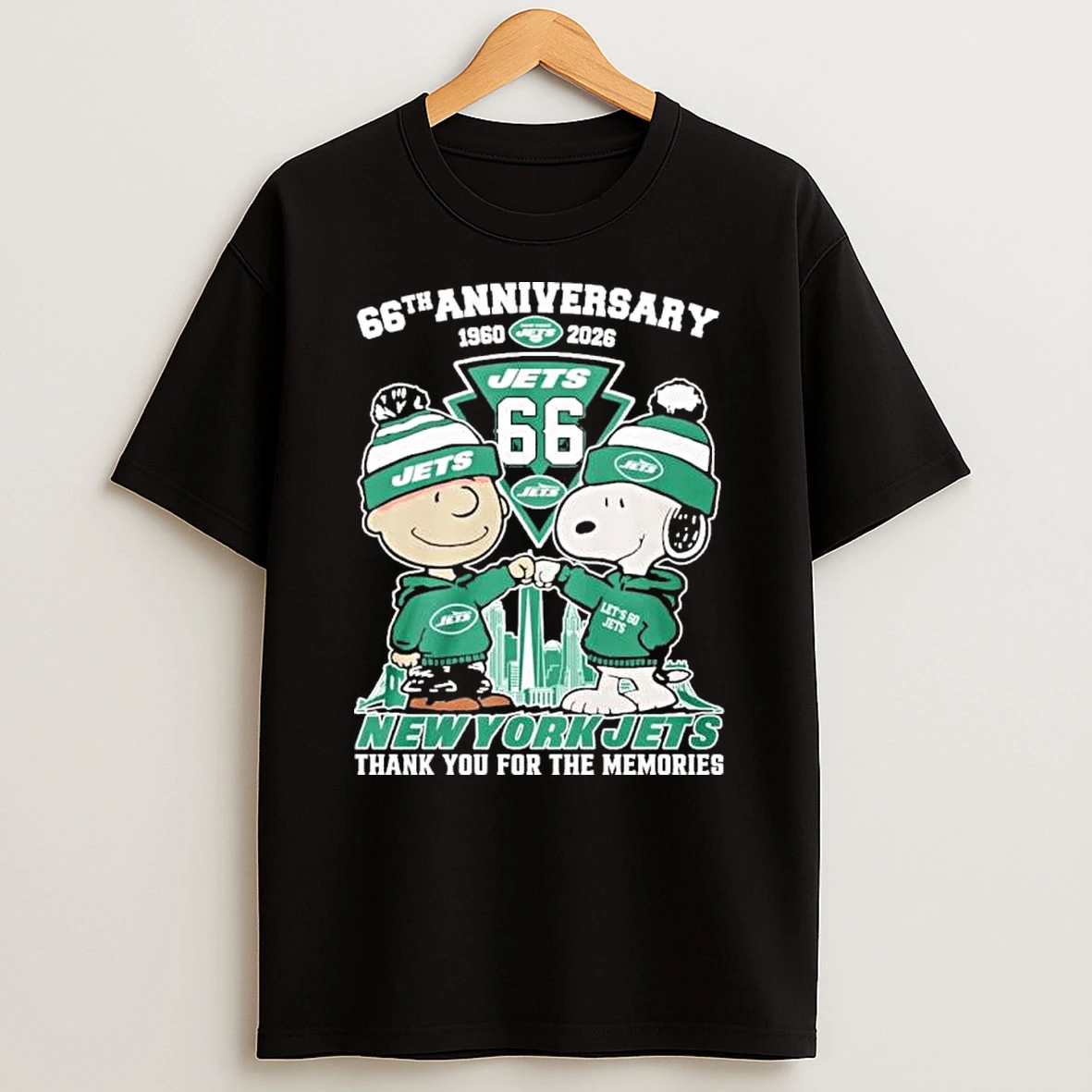 Snoopy And Charlie Brown Fist Bump X New York Jets 66th Anniversary 1960 2026 Shirts