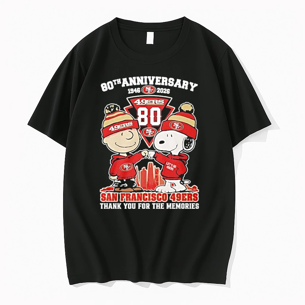 Snoopy And Charlie Brown Fist Bump X San Francisco 49ers 80th Anniversary 1946 2026 Shirts