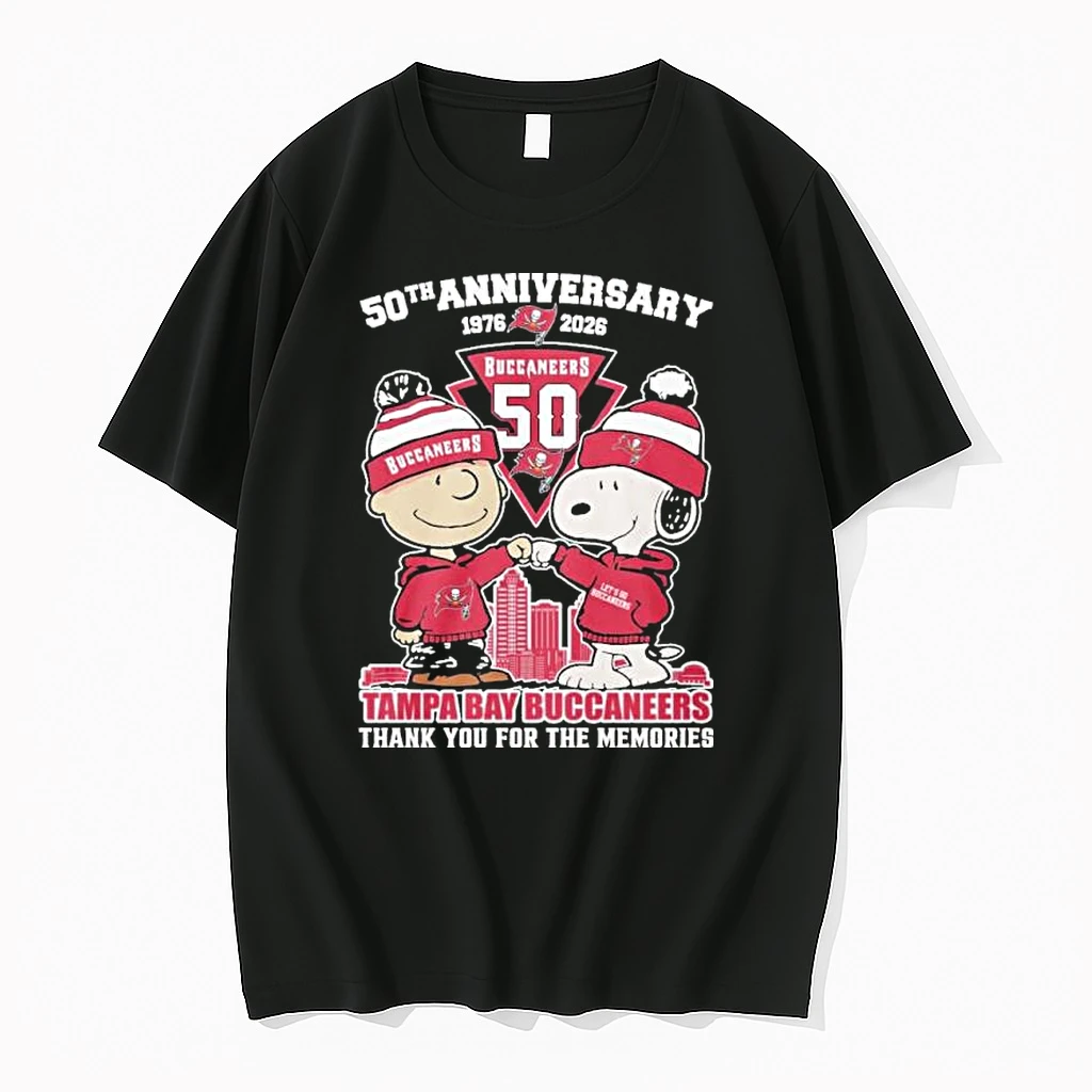 Snoopy And Charlie Brown Fist Bump X Tampa Bay Buccaneers 50th Anniversary 1976 2026 Shirts