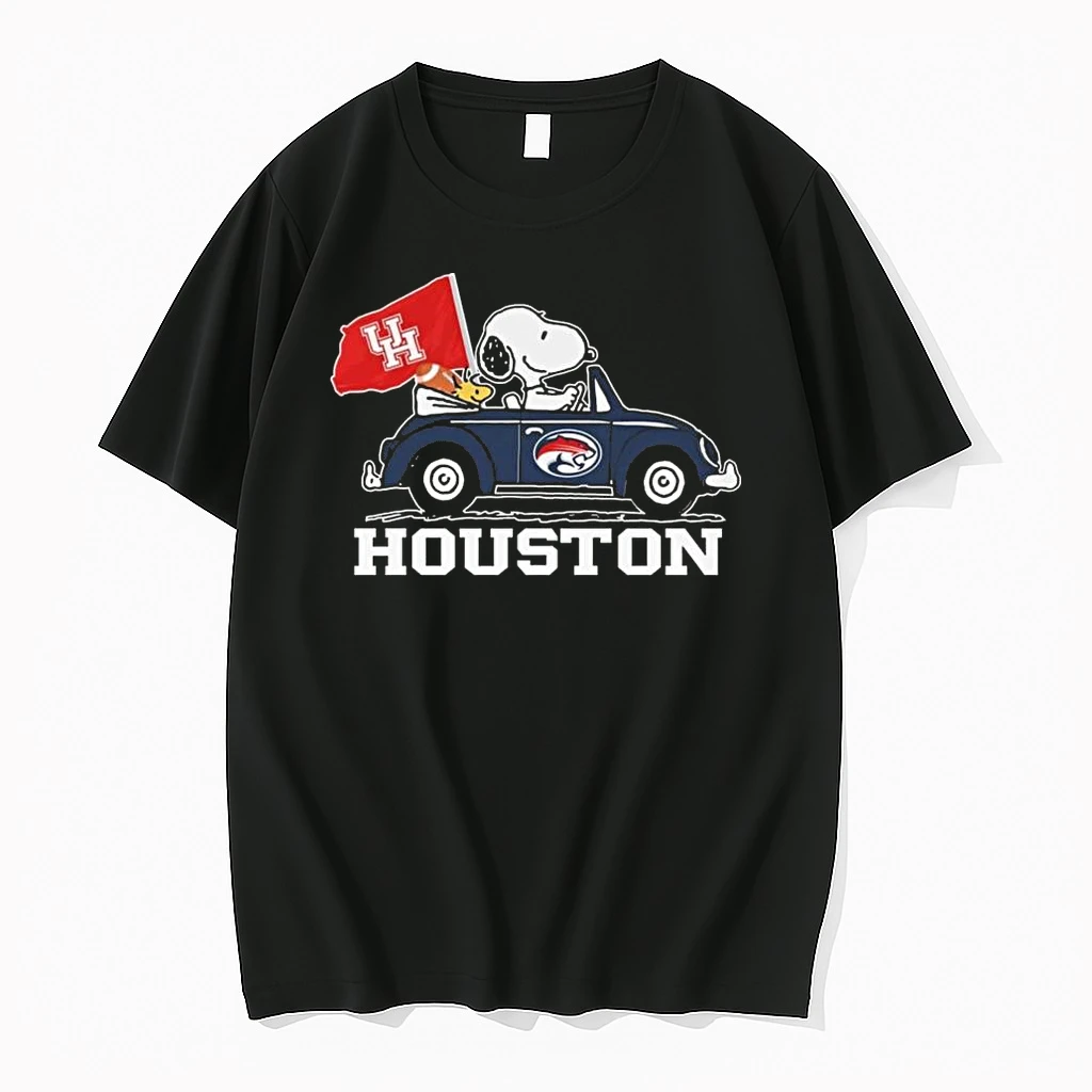 Snoopy And Woodstock Driving Car Houston Cougars Flag Shirts