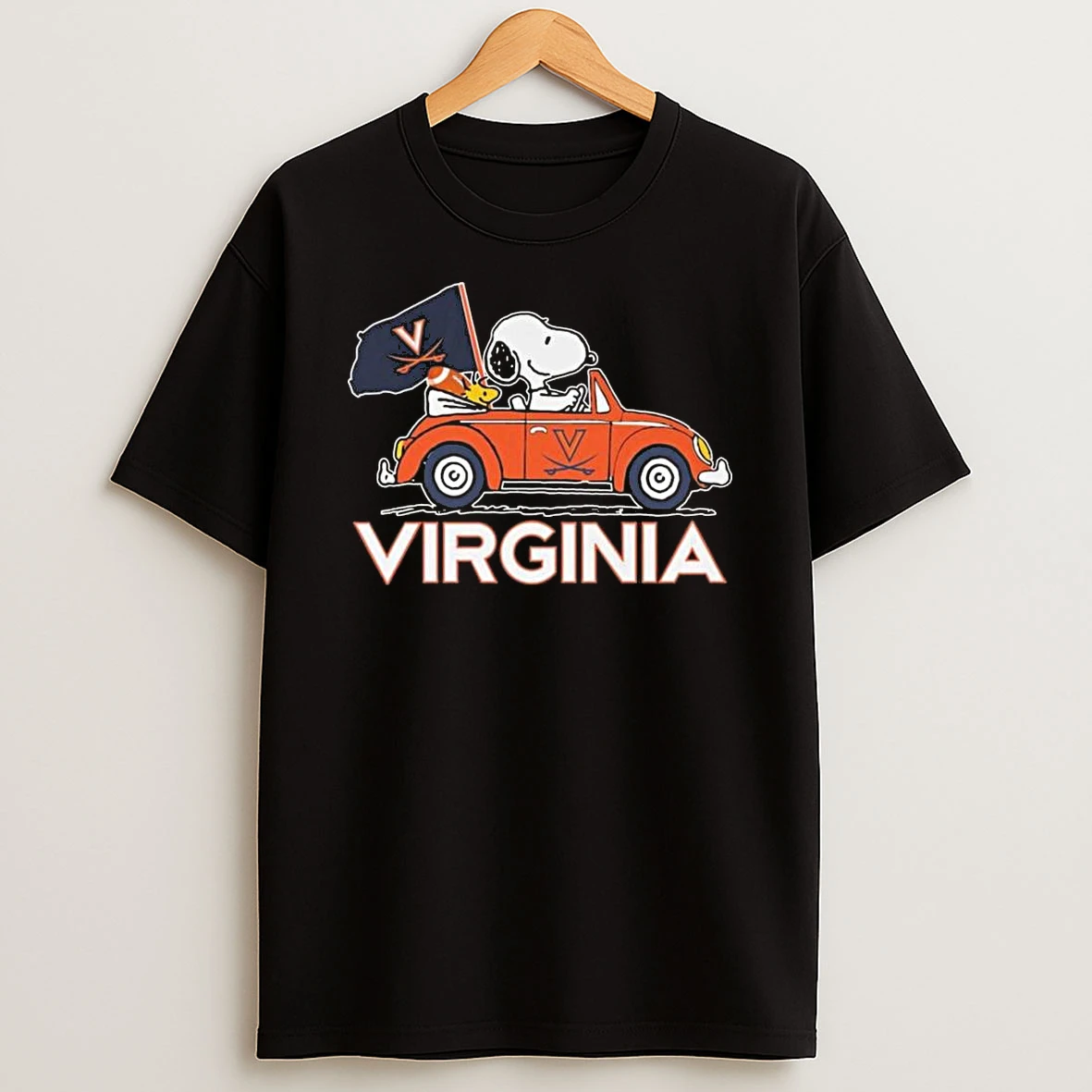 Snoopy And Woodstock Driving Car Virginia Cavaliers Flag Shirts