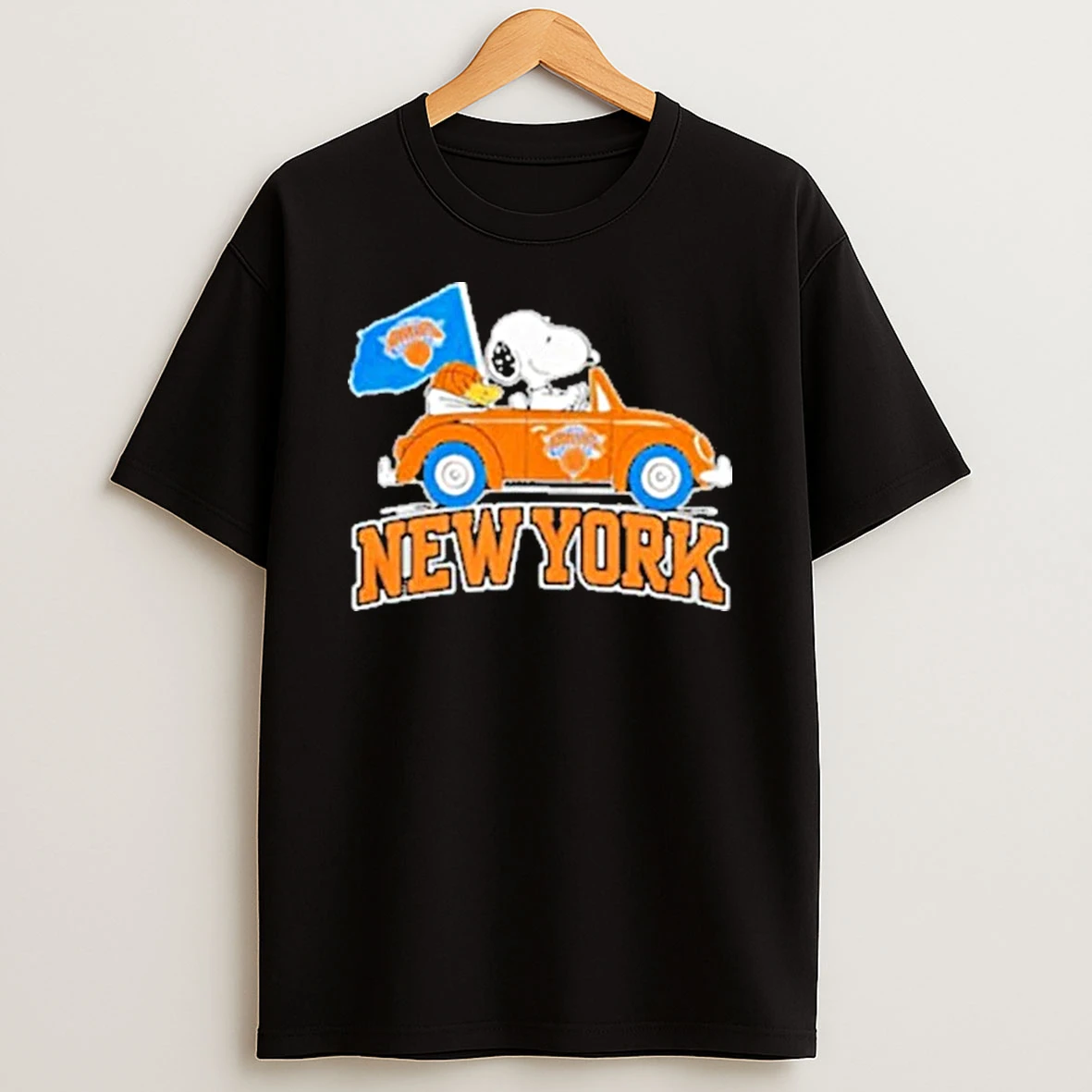 Snoopy And Woodstock Riding Car New York Knicks Basketball Shirts