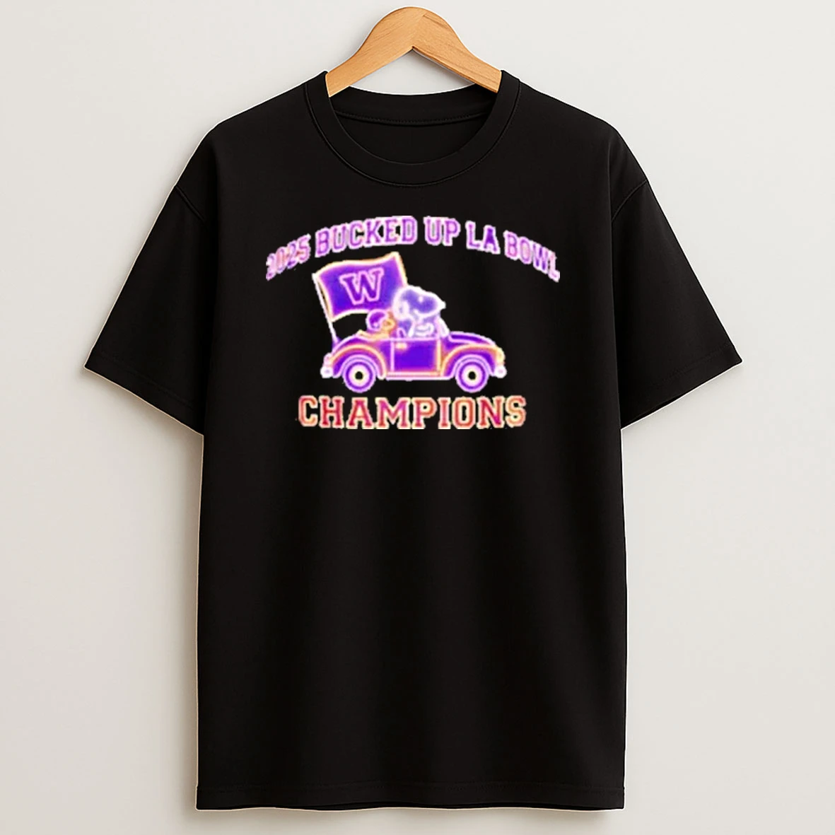 Snoopy And Woodstock Washington Huskies Football 2025 Bucked Up La Bowl Champions Shirts