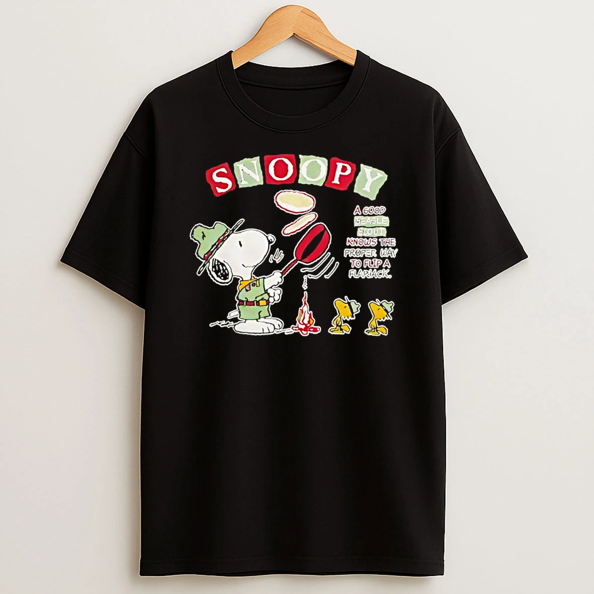 Snoopy And Woodstock A Good Beagle Scout Knows The Proper Way To Flip A Flapjack Shirts
