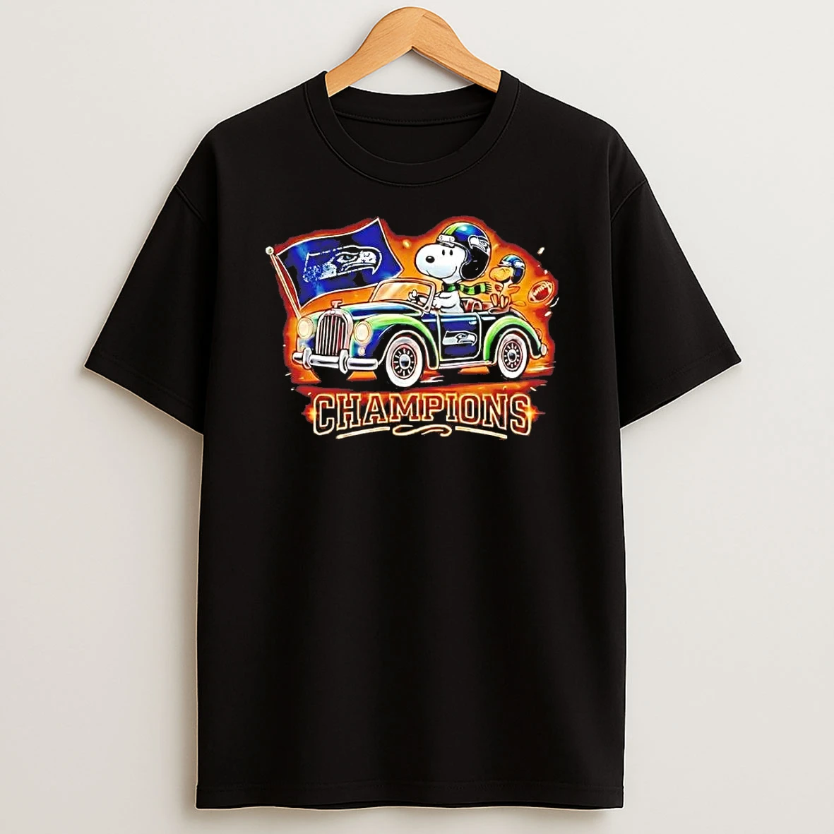 Snoopy And Woodstock Driving Car Seattle Seahawks Champions Shirts