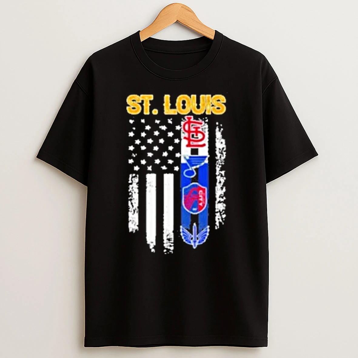 St Louis Cardinals St Louis Blues St Louis Battlehawks St Louis City Sc American Flag Shirts