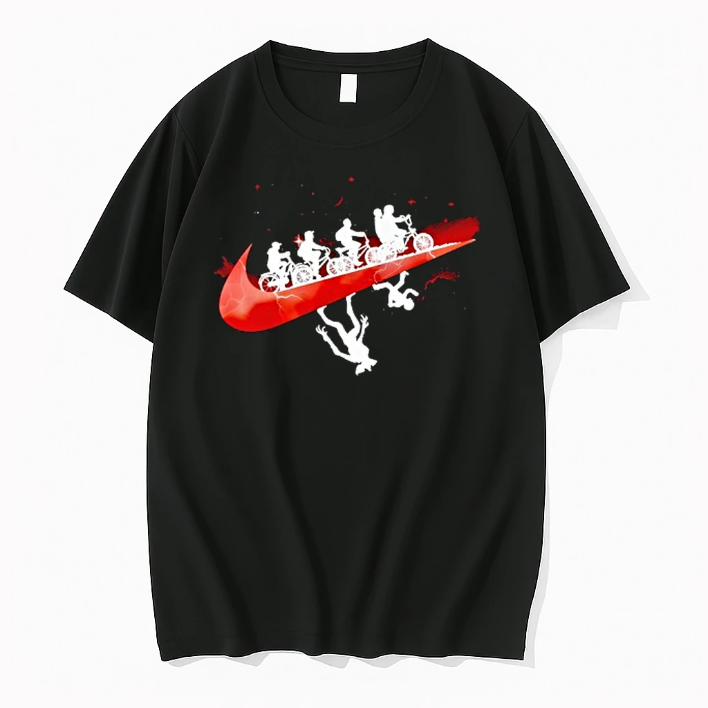 Stranger Things Welcome To The Upside Down Riding Bicycle In Nike Shirts