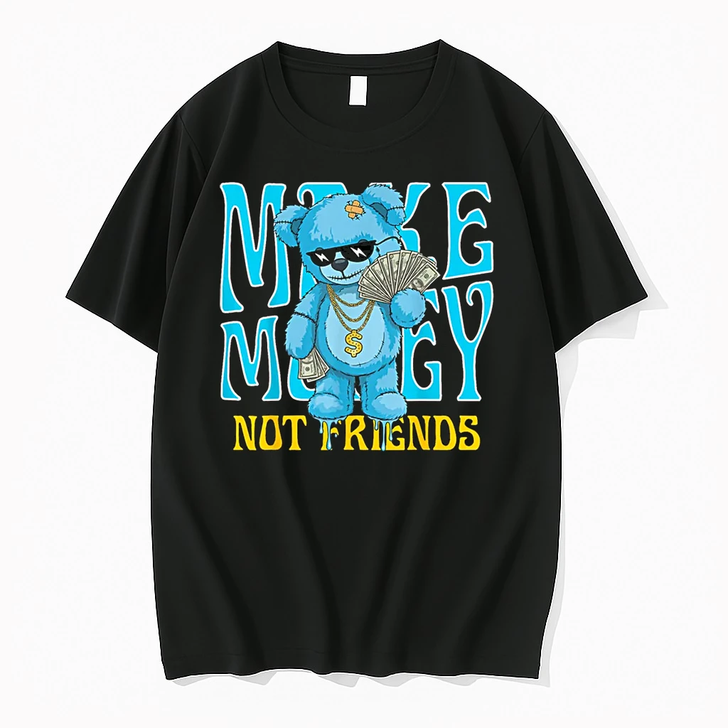 Streetwear Retro Matching Gamma Blue Make Money Not Friends Shirts