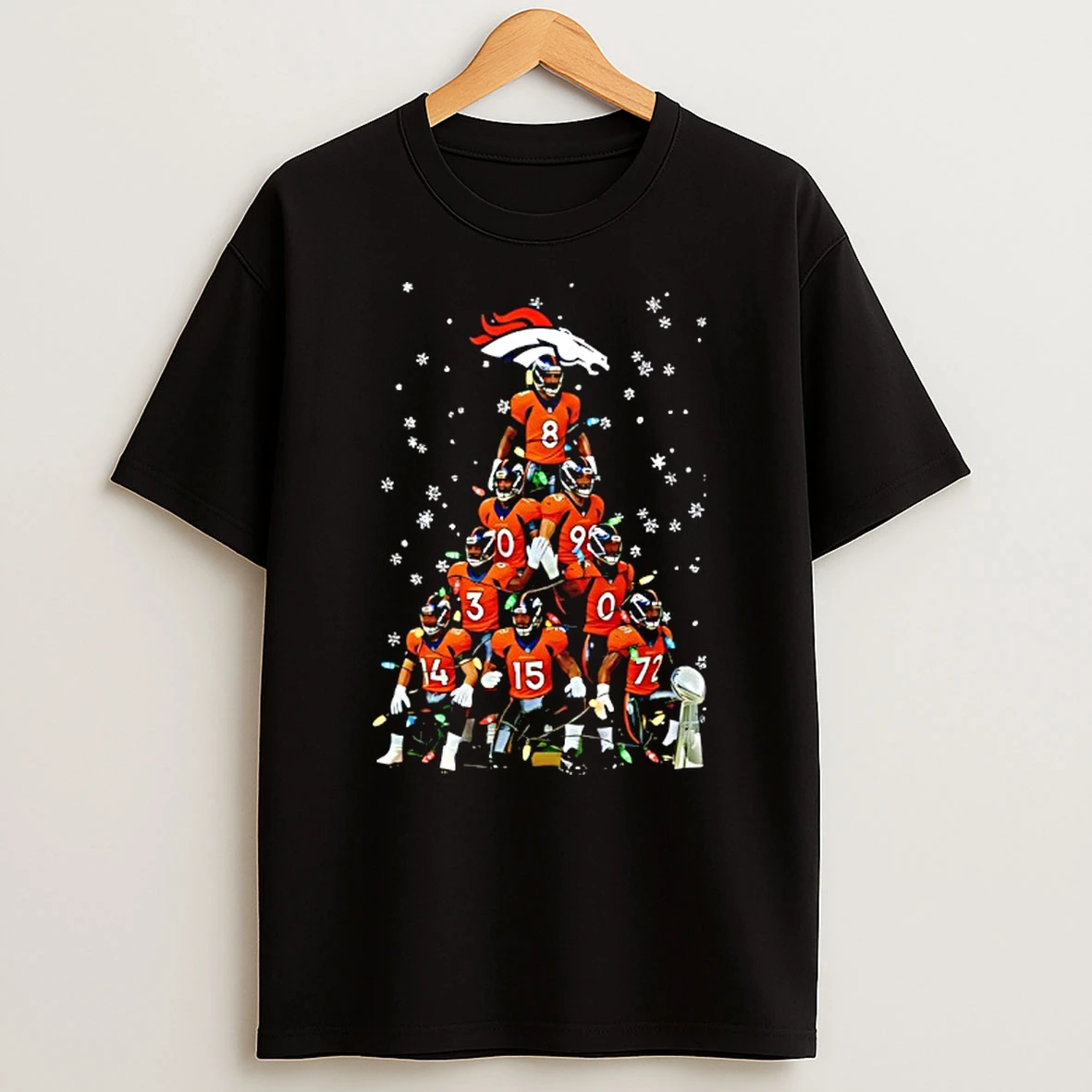 Super Bowl Trophy Broncos Fan With Christmas Tree Players Graphic Shirts