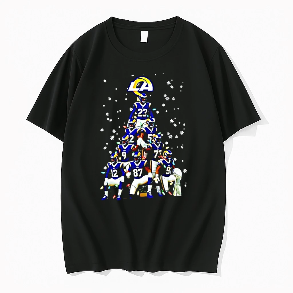 Super Bowl Trophy Los Angeles Rams With Christmas Tree Players Graphic Shirts