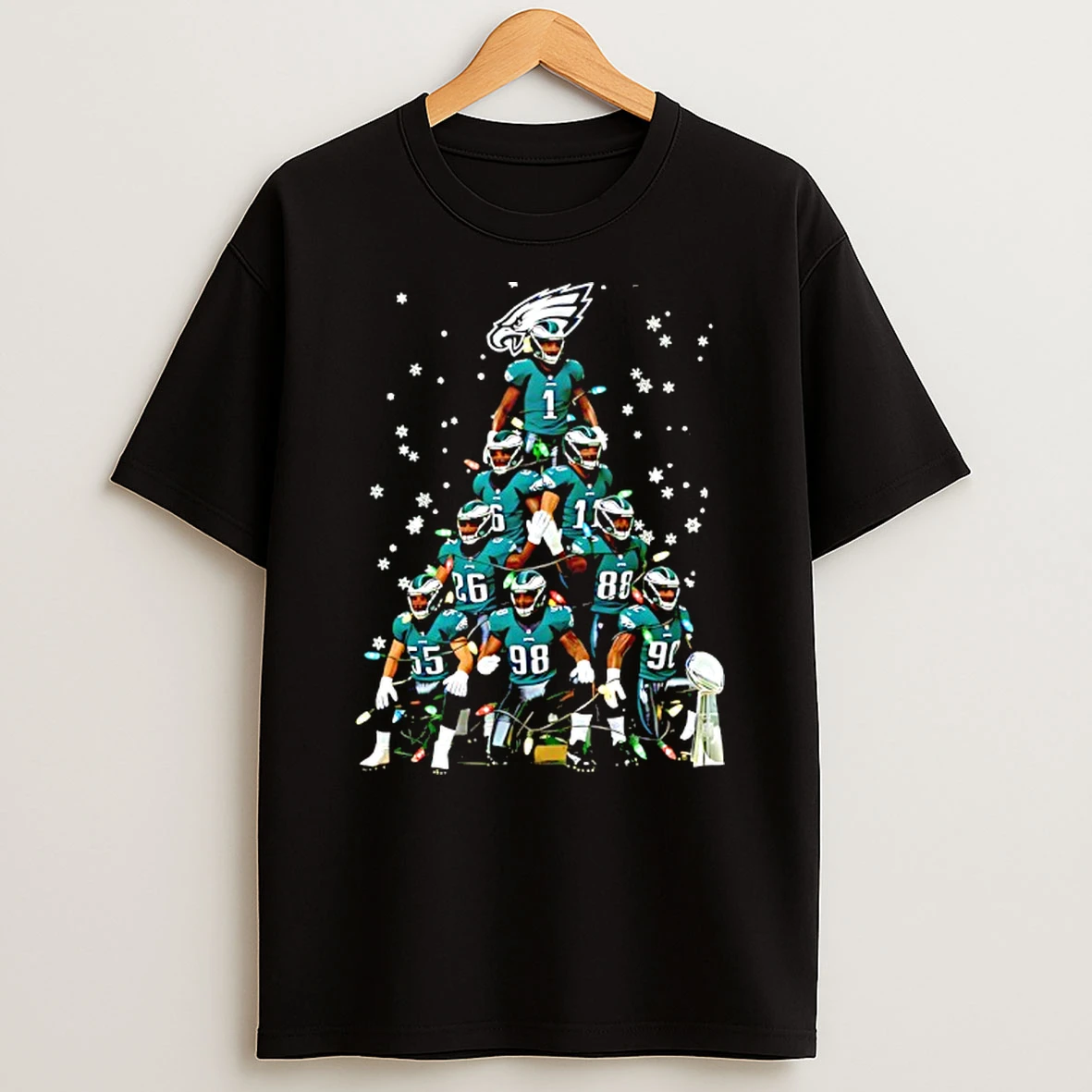 Super Bowl Trophy Philadelphia Eagles With Christmas Tree Players Graphic Shirts