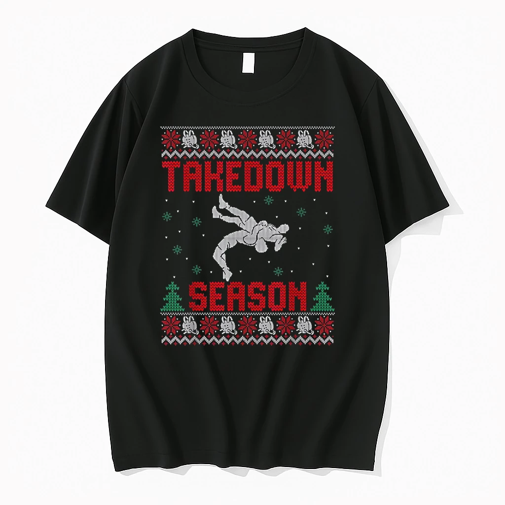 Takedown Season Christmas Guys Wrestling Ugly Xmas Sweaters Shirts