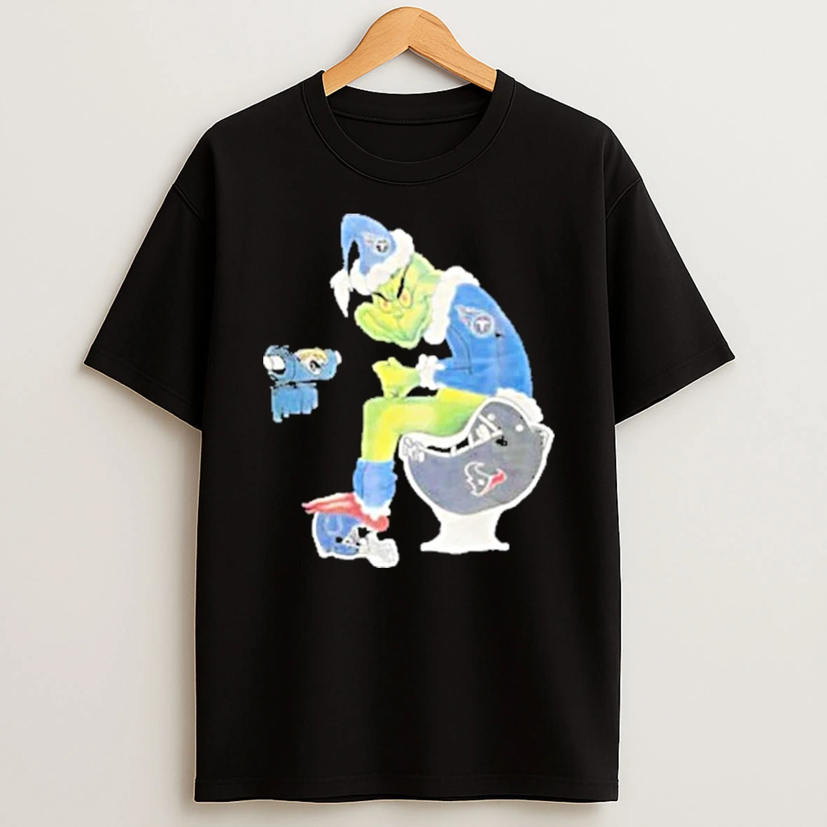 Tennessee Titans Grinch Sits On Houston Texans Helmet Indianapolis Colts And Jacksonville Jaguars Shirts